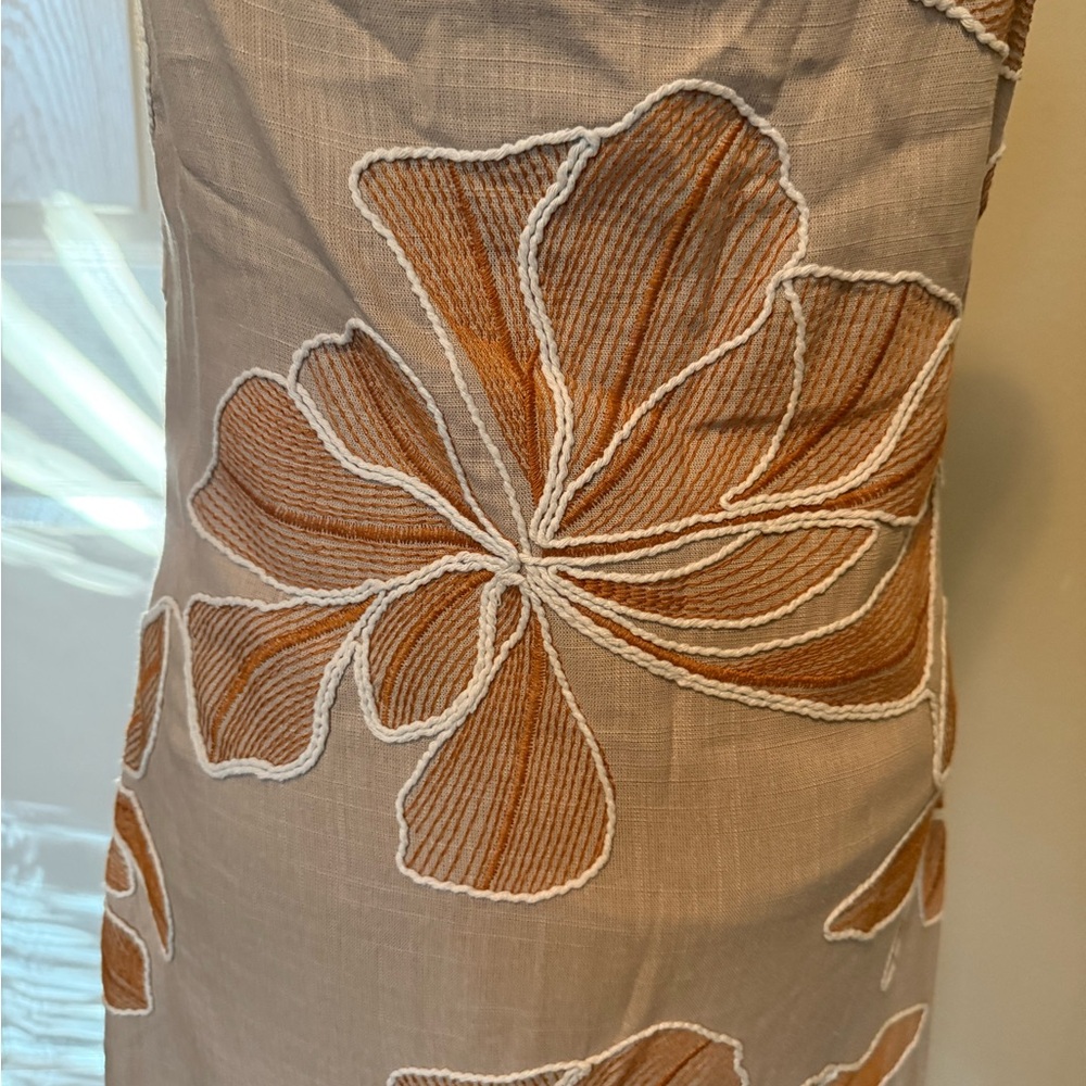BOHO Floral Sleeveless Linen Dress in Tan and White - Picture 7 of 9